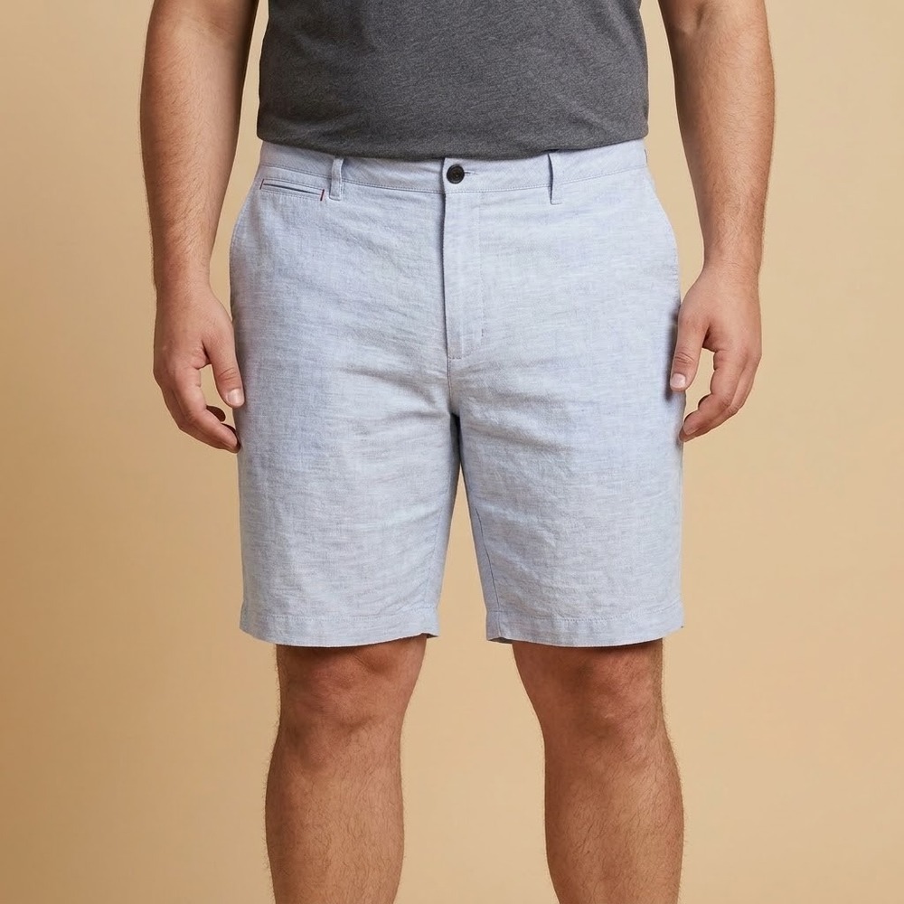 UNTUCKit Linen Cotton Blend Shorts Mens W42 Light Blue Heathered